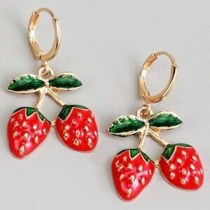 STRAWBERRY HUGGIE DROP EARRINGS